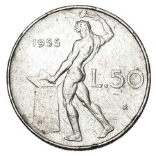 ITALIA REPUBBLICA 50 Lire 1955 Vulcano 1° tipo