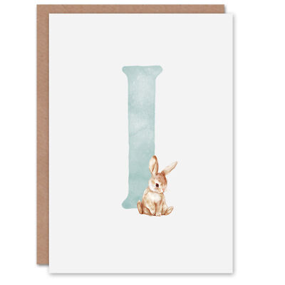 Grußkarte süßer Hase Kaninchen Alphabet Buchstabe I Neu Baby 1. Geburtstag