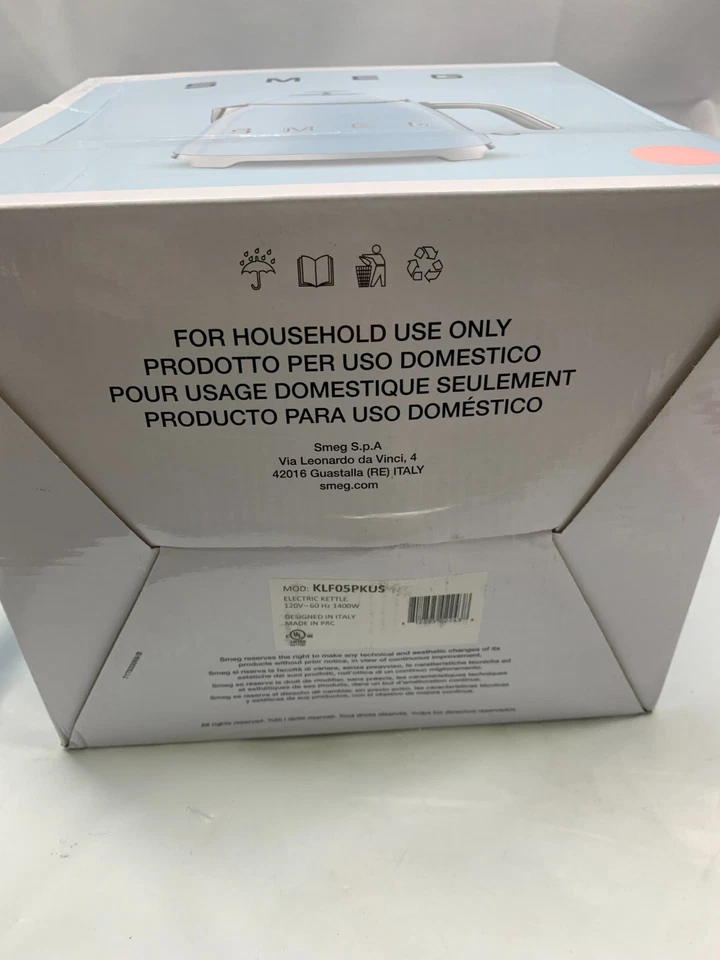 SMEG 电水壶 - 粉色 KLF05PKUS-120V 60 Hz 1400W *已测试-盒损坏 — 第 4/4 张图片