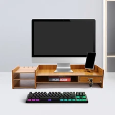Wood Desk Organizer W/ Drawers Office Desktop Storage Monitor Holder with Lock]