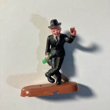 Vintage Plastic Toy Figure Man In Suit Holding A Bottle and Drink Glass w/ Base