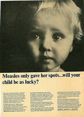 Vintage Ad Print Merck Sharp & Dohme Measles Vaccination, 1964, 8 x 11.