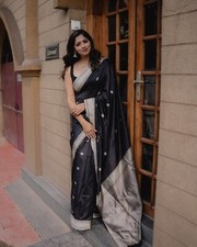 Beautiful Party Wear Yellow Lichi Silk Saree With Blouse For Women