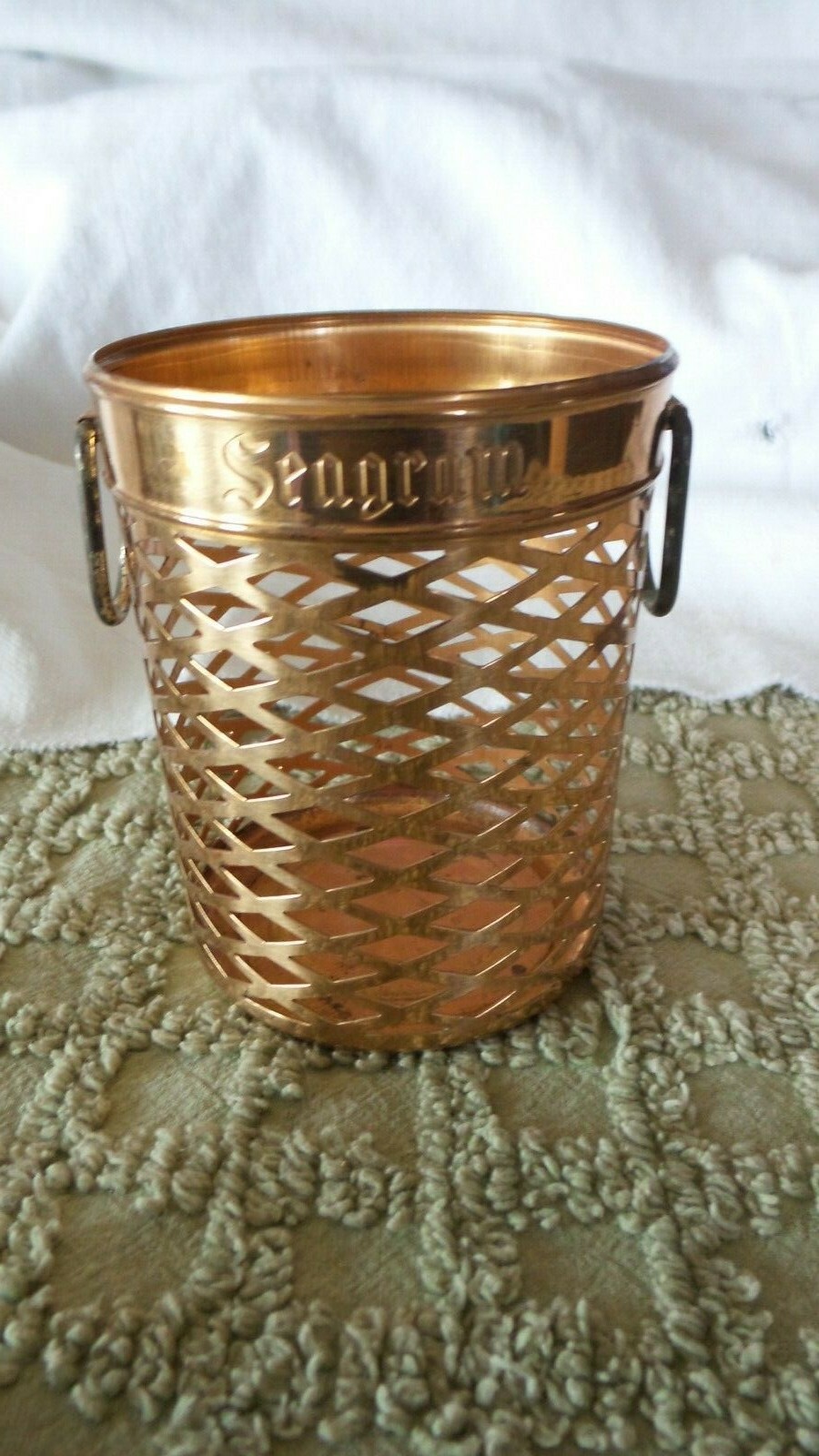 Vintage Seagram's Whiskey Brass Handled Basket Bottle Holder Scovill U.S.A