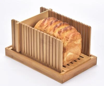 ONLINEBULL Bamboo Bread Slicer Loaf Cutting Guide Board Adjustable & Foldable