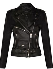 Women's Black Brando Biker Jacket 100% Cow Hide Leather Biker Jacket Size M
