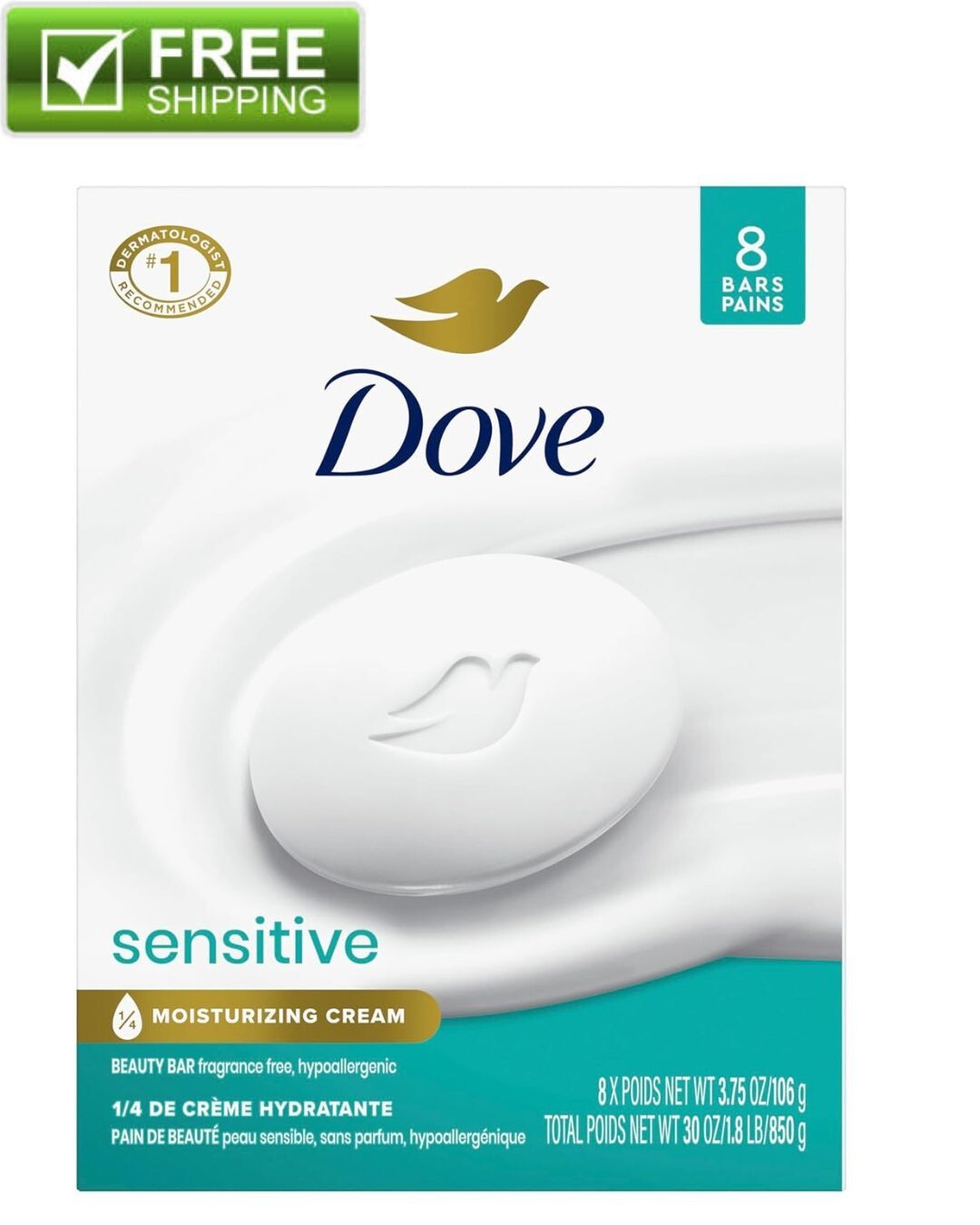 8 Bars Dove Beauty Bar Soap for Women Awakening Pear & Aloe All Skin, 3.75 oz