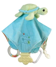 Go Fish Plush Chewbie Activity Toy and Teething Blankie, Green Sea Turtle