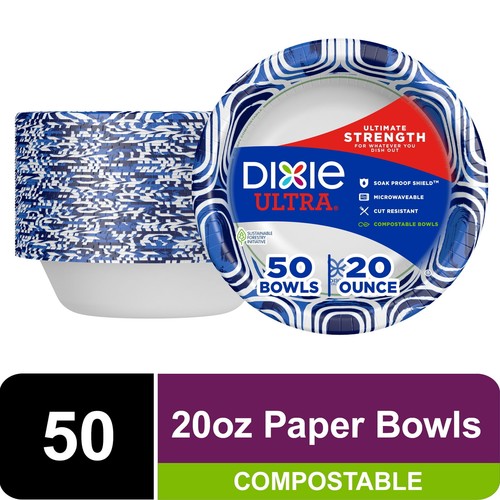 Ultra Disposable Paper Bowls 20 Oz Multi-Color Compostable 50 Count Paper Bowls