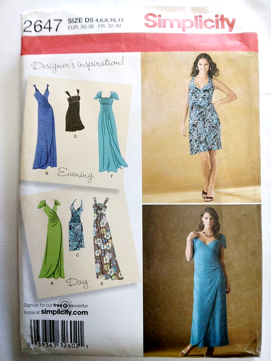 Dress Wrap Sleeveless V Neck 4 6 8 10 12 Simplicity 2647