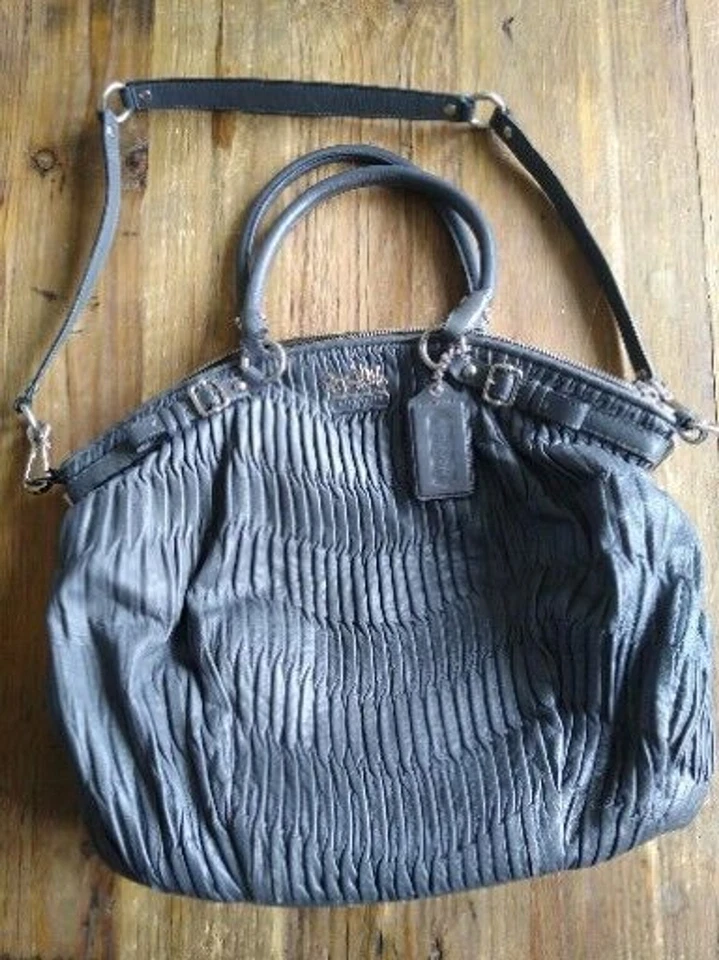 COACH 18643 MADISON SOPHIA GATHERED GRAY LEATHER CONVERTIBLE SATCHEL PURSE TOTE
