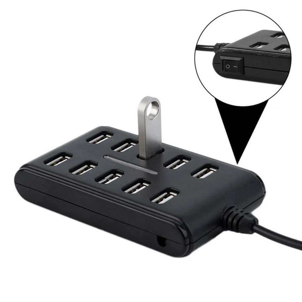 10 Port Powered USB HUB 2.0 High Speed USB Splitter Extension For PC Laptop M1A8