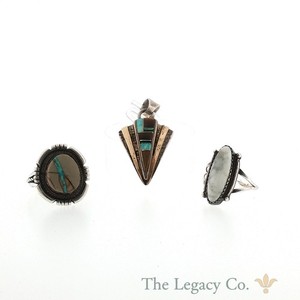 Sterling Silver 14k Accent Southwest Turquoise Inlay Ring Pendant Lot Of 3 UM015
