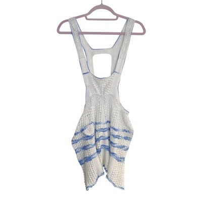 Vintage Crochet Dainty Handmade Apron Pinafore Top White Blue Cottagecore OS