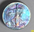 1999 Silver Eagle BU MONSTER TONING Cyan Amber Violet .999 Fine Unique Bullion