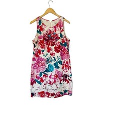 Eliza J Floral Print Crochet Detail Sleeveless Sheath Dress Size 12 Pink Red