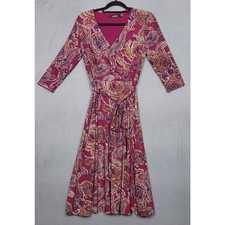 LAUREN RALPH LAUREN Paisley Surplice Jersey Dress Womens Size 4 Red Faux Wrap 