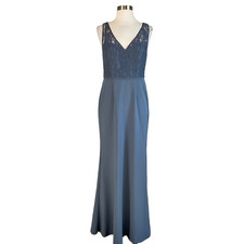 Adrianna Papell Women's Formal Dress Size 10 Blue Sleeveless Lace and Crepe Gown