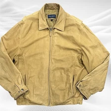 Daniel Cremieux Suede Leather Bomber Jack Men’s Large Tan Zip Wool Lined Worn