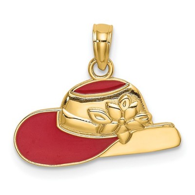 14k Gelbgold rot Emaille Sonnenhut Anhänger Blume Akzent Mode Charm Frauen