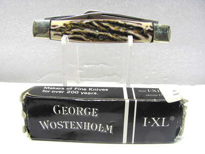 New In Box George Wostenholm 1-XL with Beautiful Stag Handle 3-Blade; Solingen
