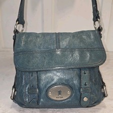 FOSSIL MADDOX Distressed Teal Leather Organizer Crossbody Messenger Bag Vintage