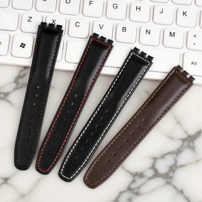 Brown Blue Pink Red Leather Strap for Swatch Watch YCS YAS YGS IRONY 17mm 19mm