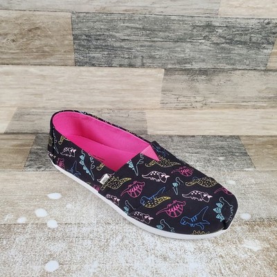 Toms Alpargata Womens Shoes 8.5 Black Outlined Dino Doodles Print Canvas Slip On