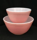 1950's HTF VTG 2 Pyrex  Flamingo PINK Nesting Mixing BOWLS # 401, # 402 USA EVC