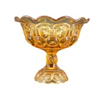 Vintage LE Smith Glass Amber Moon & Stars Footed Compote Ruffled Edges Dish