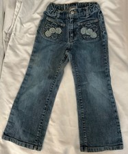 Vintage Style Gap Kids Girls Blue Denim Jeans with flower patches on pockets 4T