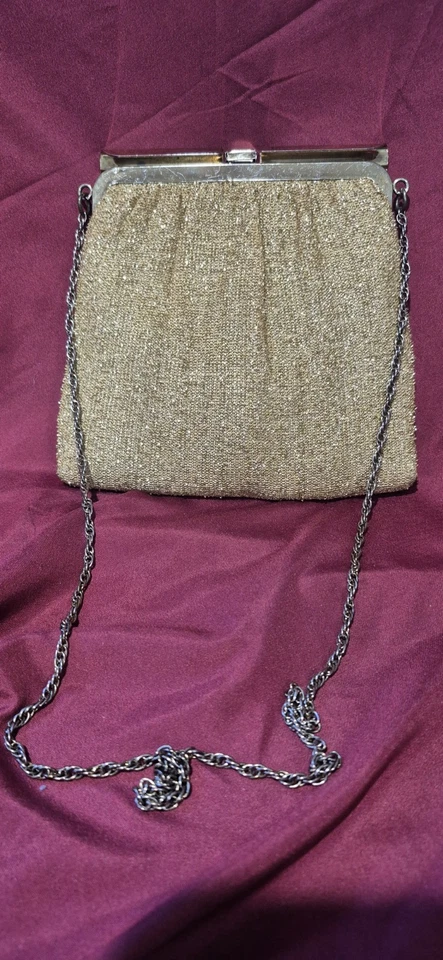 Cartera Harry Levine vintage de los años 50 con asa de cadena dorada EE. UU. silenciosa de lujo usada en excelente estado Foto 2 de 4