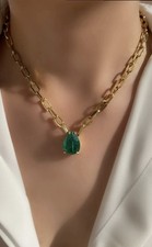 10Ct Pear Cut Simulated Green Emerald Necklace 14K Yellow Gold Plated Silver