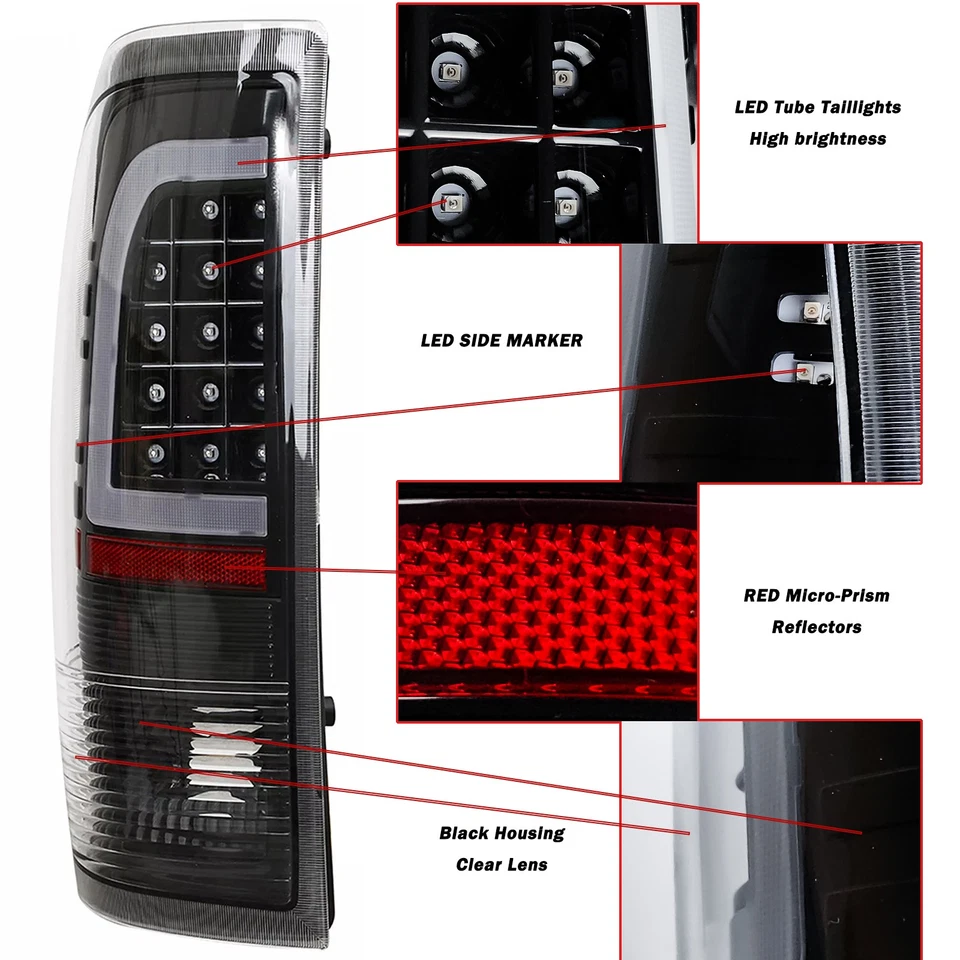 Tail Lights for 1997-2003 Ford F150 99-07 F250 F350 Black LED Tube Brake Lamps Foto 3 de 4