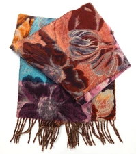 V Fraas Cashmink Scarf Floral Tulip Magnolia 10" x 64" Fringe Multicolor Germany