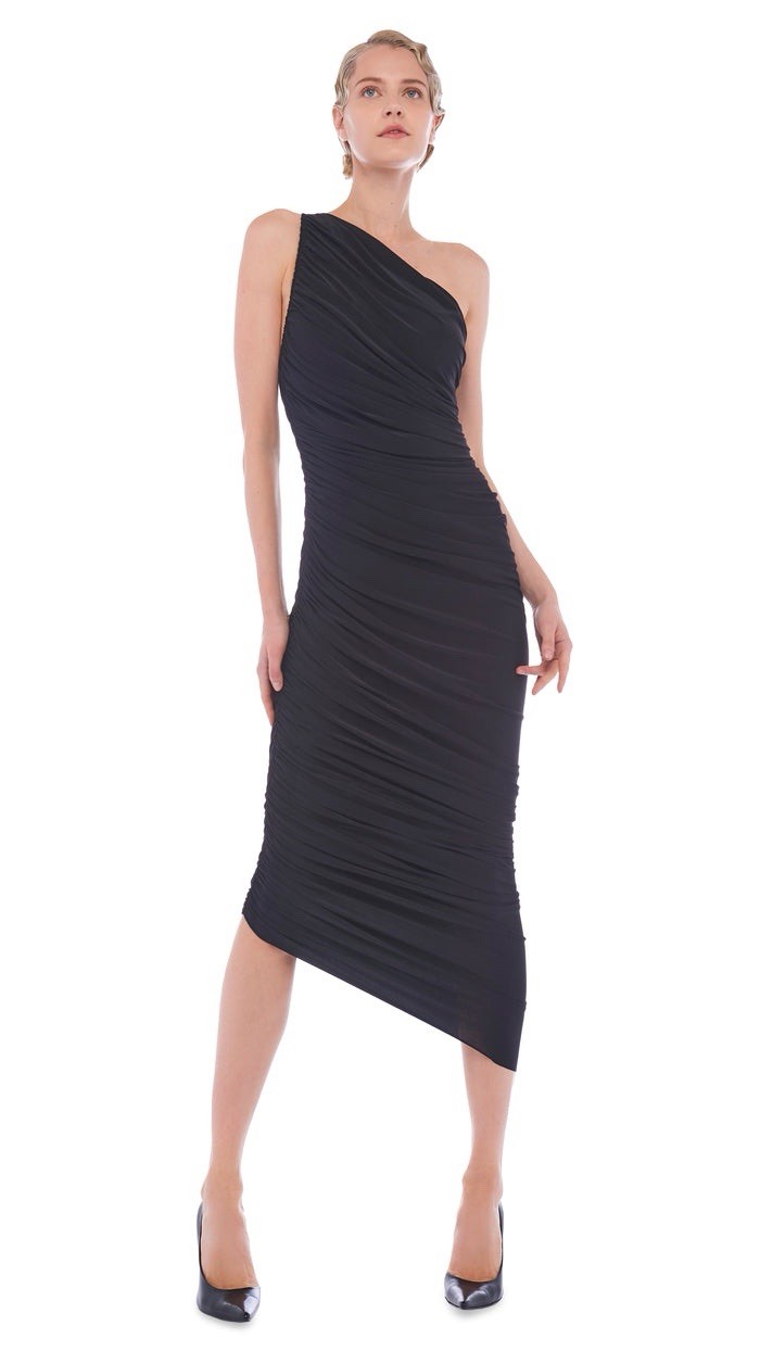 NORMA KAMALI DIANA DRS MIDI ONE SHLDRRUCID MESH BLACK Size S/326