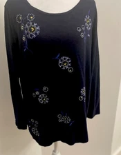 Talbots Women’s Plus Sz. X Navy Floral Embroidered Round Neck Knit Top