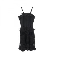 Chanel Coco Mark Button Lace Dress Rayon Black Size 36