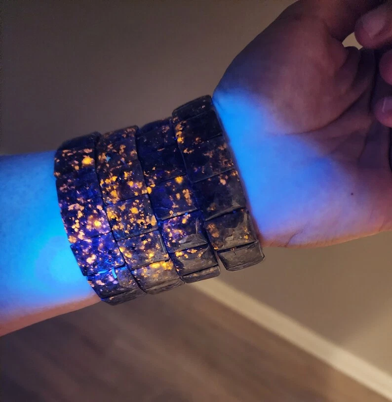 Brazalete Pulsera Yooperlite Llama Piedra Cristal Joyería Reacción UV Regalos de Curación Foto 3 de 4