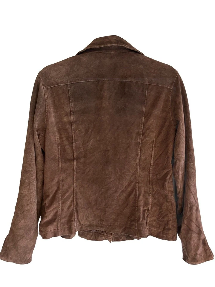 Live a Little Brown Suede Jacket Blazer Size M Western Snap Lined Pockets - Image 2 of 4