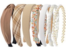 7 Pack Brown Headbands for Women Girls Non Slip Floral Padded 7Pack-Coffee1