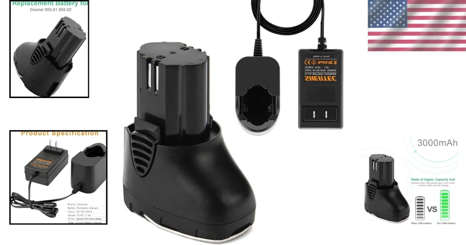 10.8V Li-ion Battery 3.0Ah Replacement for Dremel Cordless Tools with Charger - Image 2 of 4