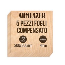 ARMLAZER COMPENSATO 300 x 300 х 4 mm 5 Pezzi Pannelli di Legno Pirografia Tavola