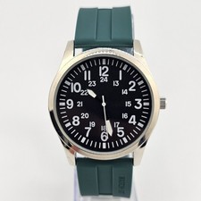 Men's Field Watch 42MM Gray Case Black Dial Dark Green Plastic Band Straps