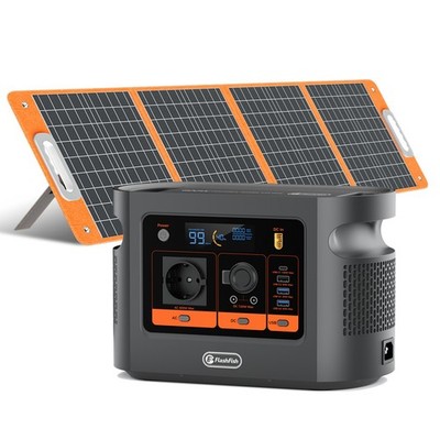 FlashFish E106B Tragbare Powerstation LiFePO4 384Wh 600W Mit 100W 18V Solarpanel