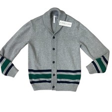 NWT's Janie And Jack Boys 10 Cardigan Sweater Gray/Navy/Green Stripe