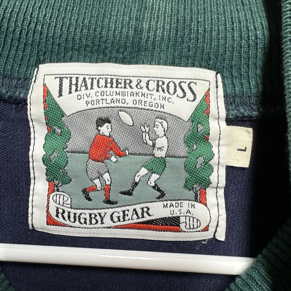 Vintage Thatcher Cross Rugby Shirt Mens Large Blue Color Block Striped Mock Neck - Image 4 of 4