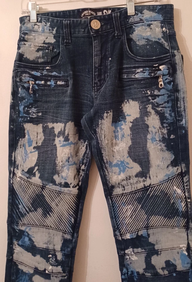 Pantalones de mezclilla Laguna Beach Jeans Co. para hombre azules teñidos y pintura salpicada 32 x 32 Foto 4 de 4