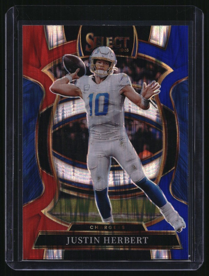 2025 Panini Select Concourse #1 Justin Herbert Red & Blue Prizm Shock Chargers