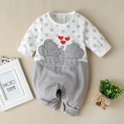 Infant Baby Boy Girl Long Sleeve Cartoon Print Romper Jumpsuit Clothes Outfits - Picture 1 of 14